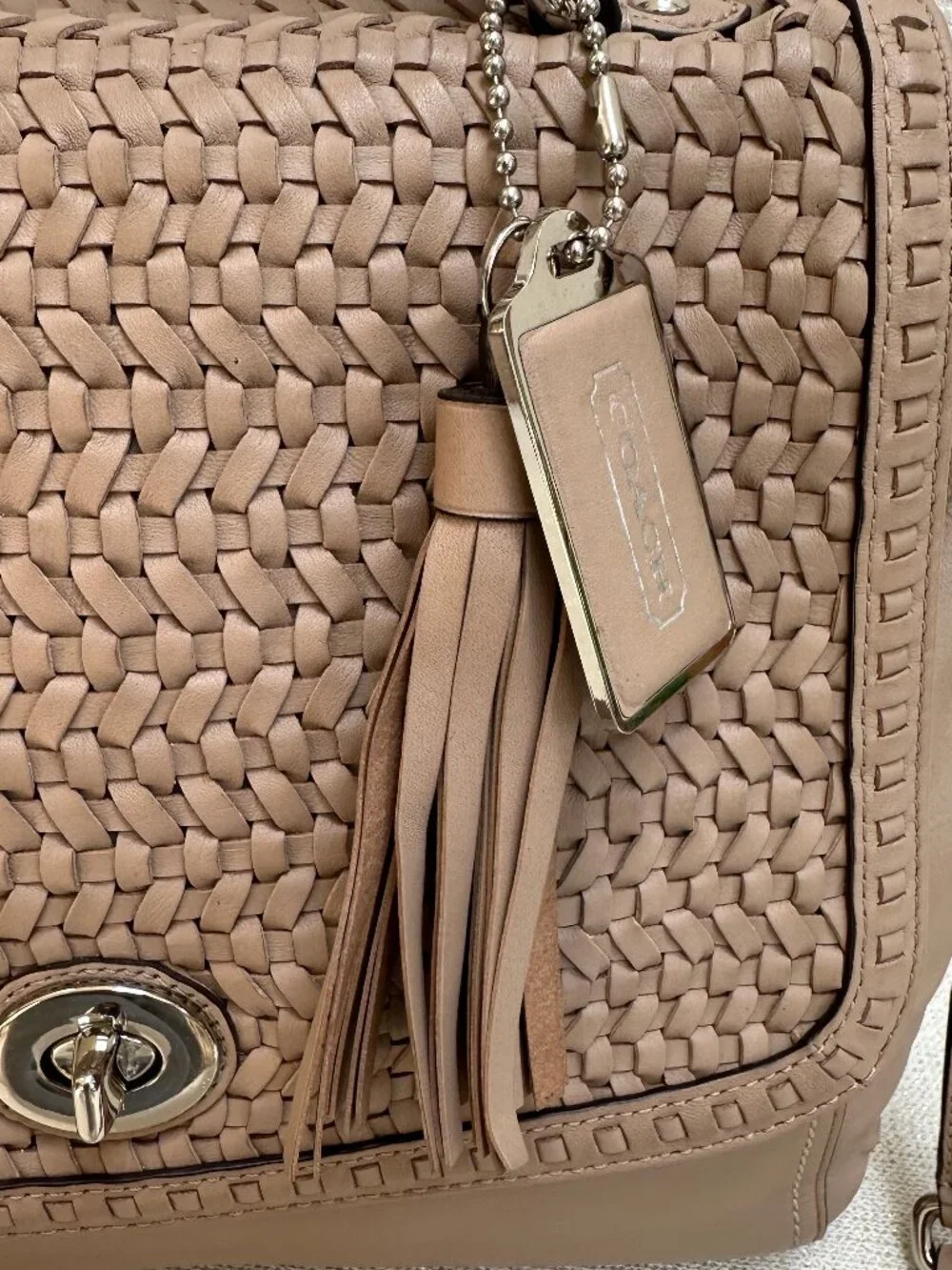 Coach Park Woven Leather Flap, style F23912 Tan Leather, satchel, NWOT - $548
